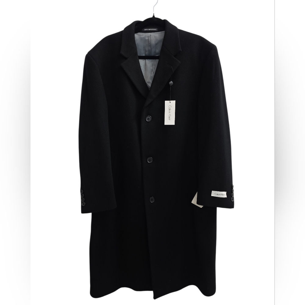 Calvin Klein Wool 80% Cashmere 20%> Black Overcoat Single Breasted Coat Size 42R